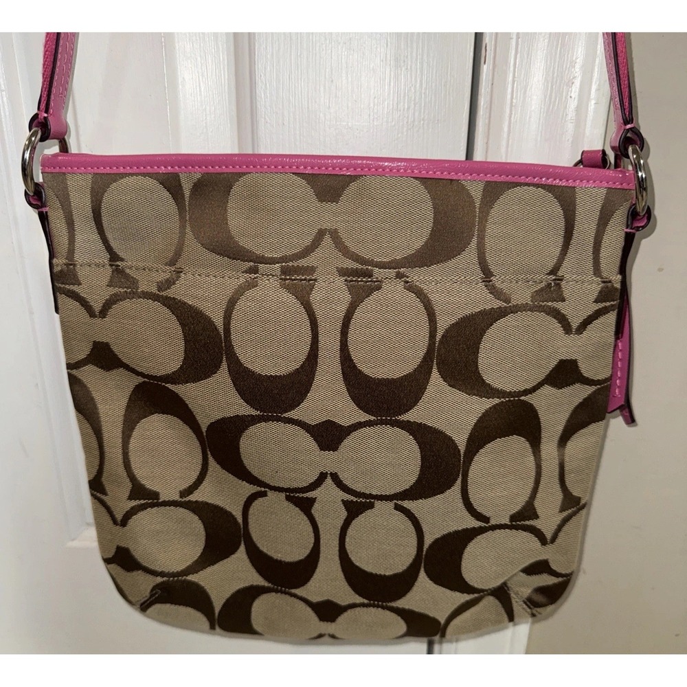 Coach Canvas Pink Crossbody Bag Signature Purse Tote W/ Adjustable Strap - Picture 3 of 12